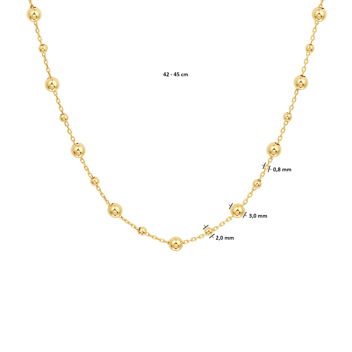 Collier bolletjes 0.8 mm 41 + 4 cm