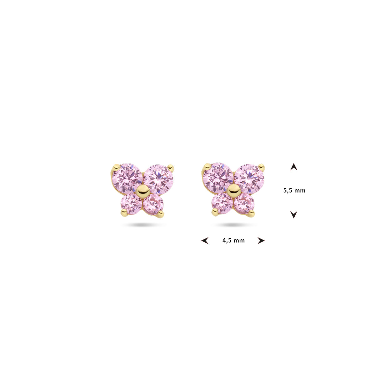 Oorknoppen vlinder roze zirkonia
