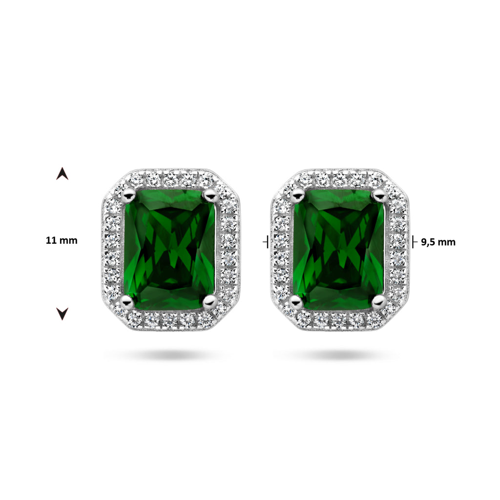 Oorknoppen groen en wit zirkonia halo