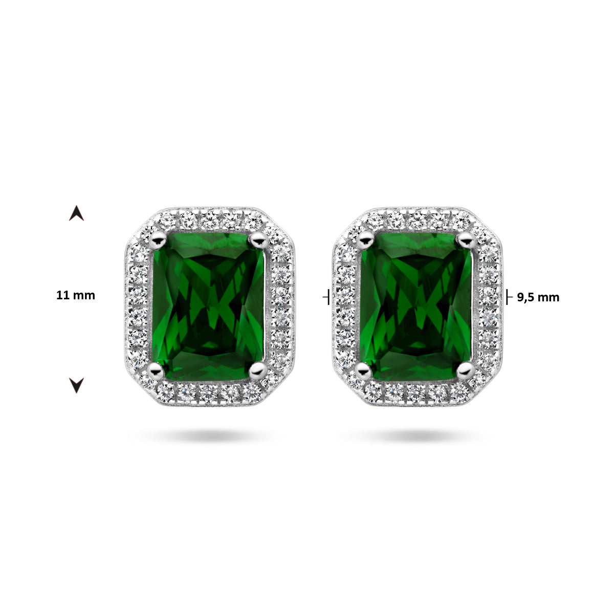Oorknoppen groen en wit zirkonia halo