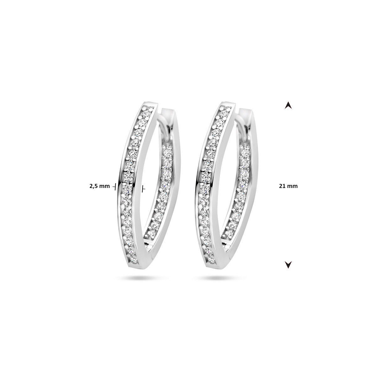 Klapoorringen zirkonia 21 mm