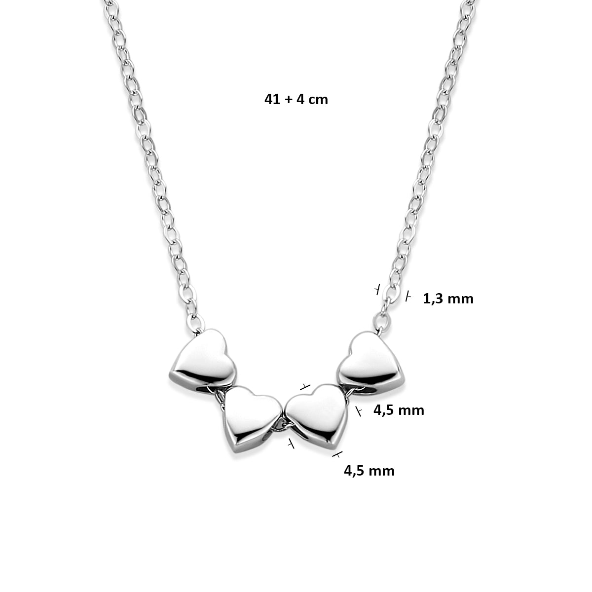Collier 4 hartjes 41 + 4 cm