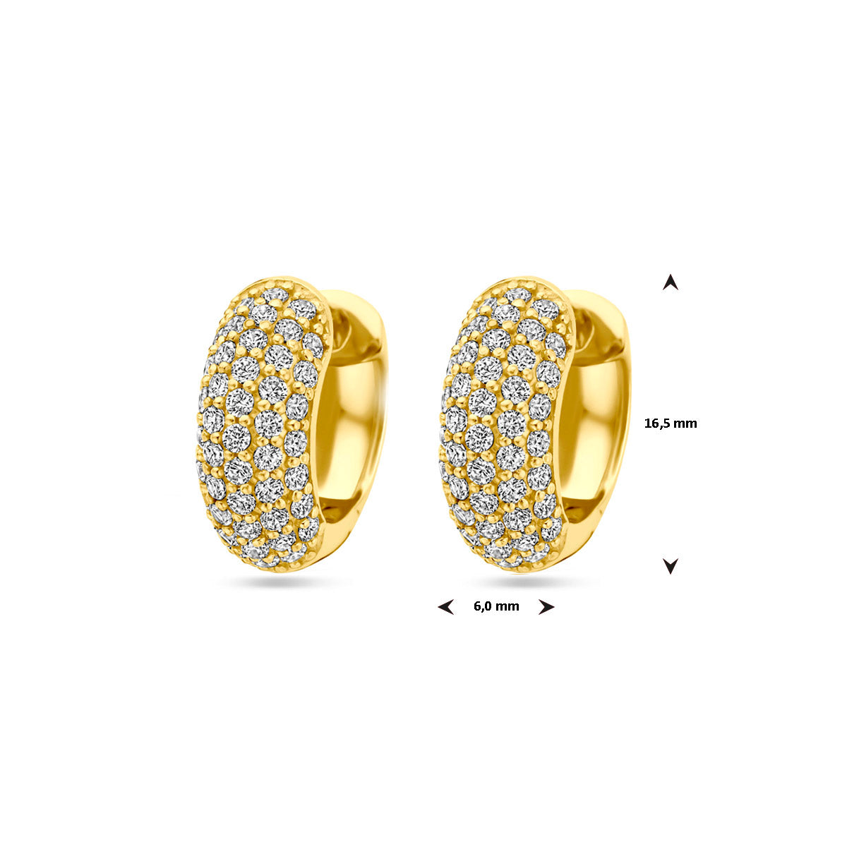 Gold plated klapoorringen met zirkonia