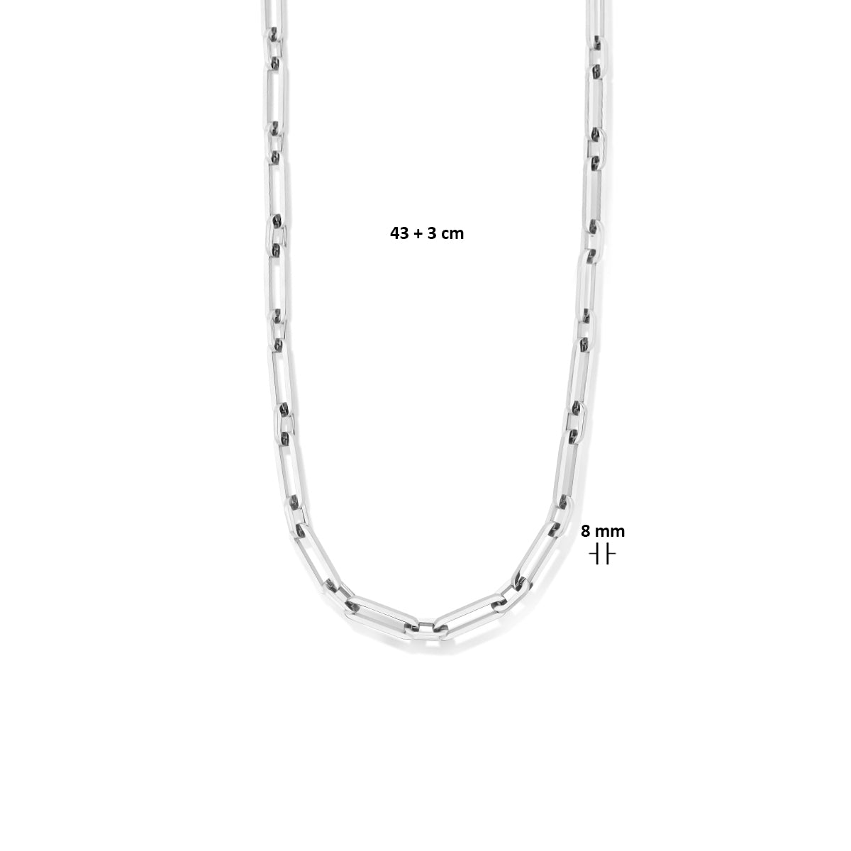 Collier paperclip vierkante buis 8 mm 43 + 3 cm