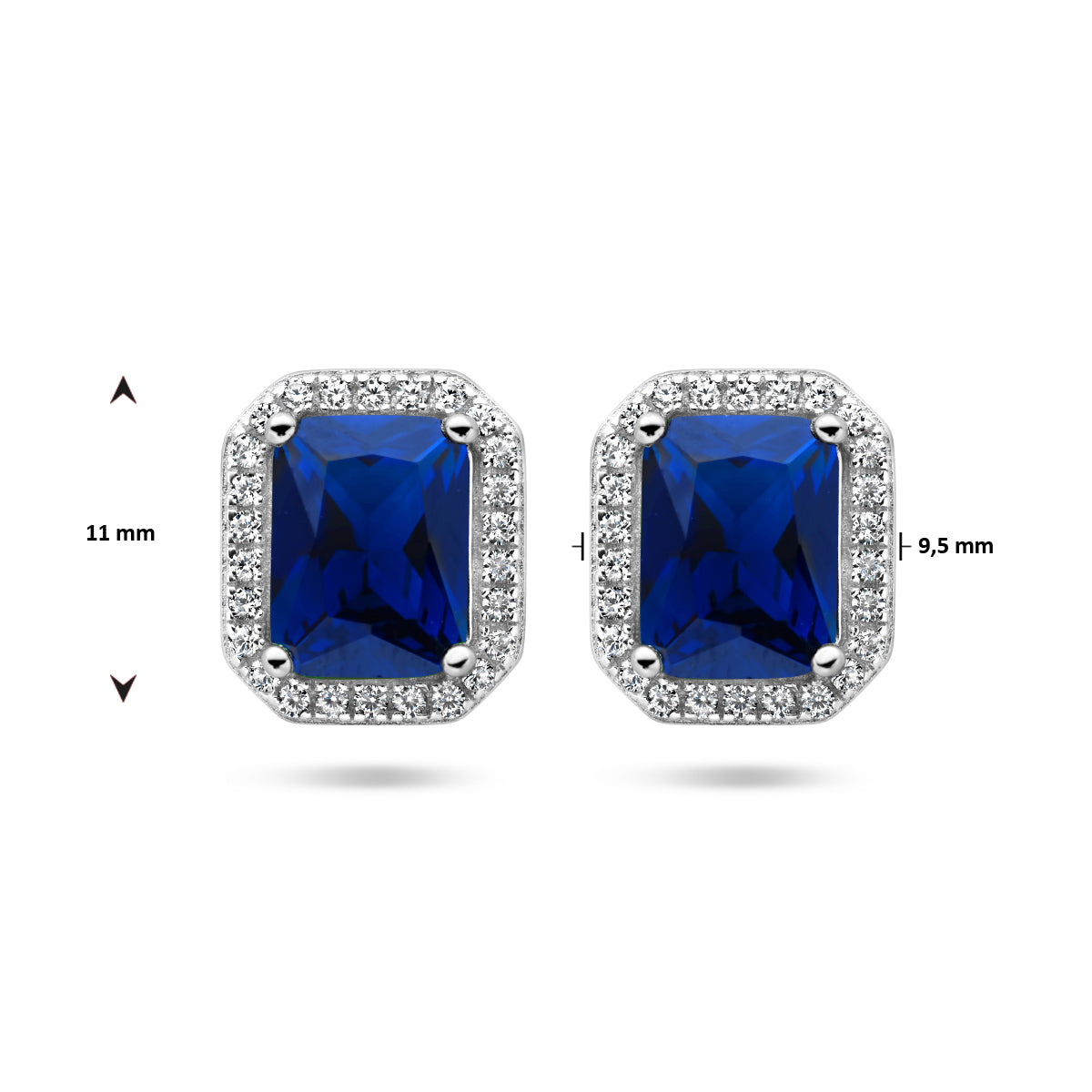 Oorknoppen blauw en wit zirkonia halo