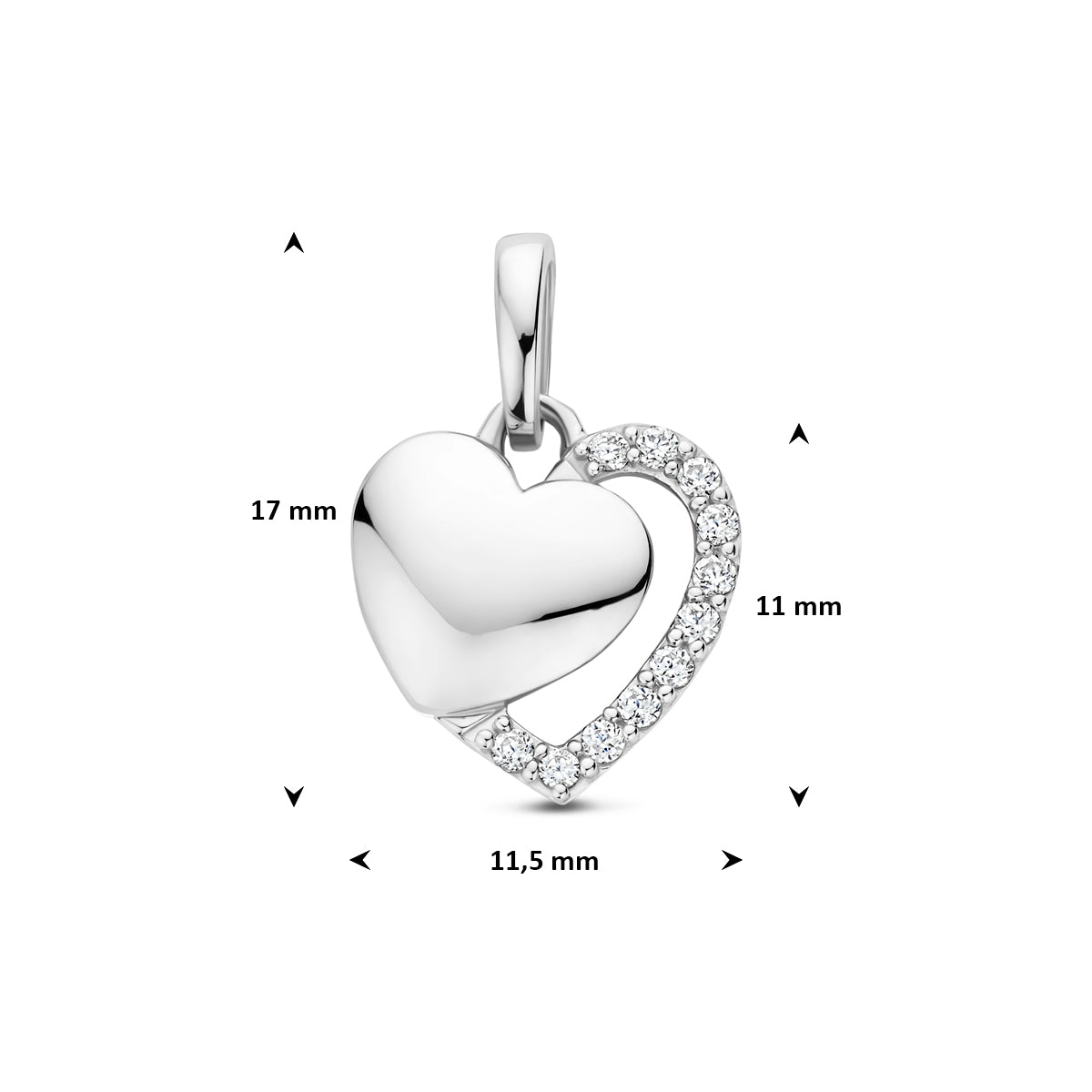Zilver gerhodineerd hartjes bedels