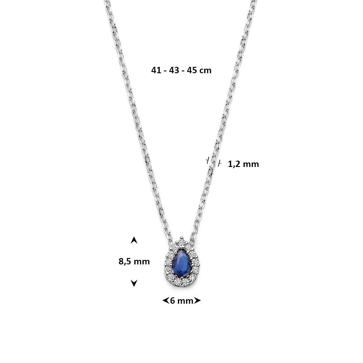 Collier saffier zirkonia 41 - 43 - 45 cm