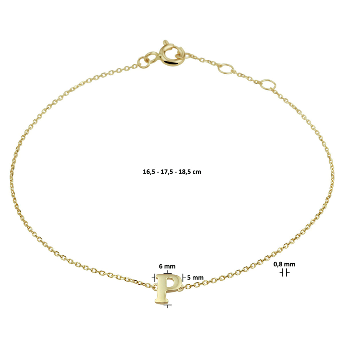 Armband letter 16.5 - 17.5 - 18.5 cm