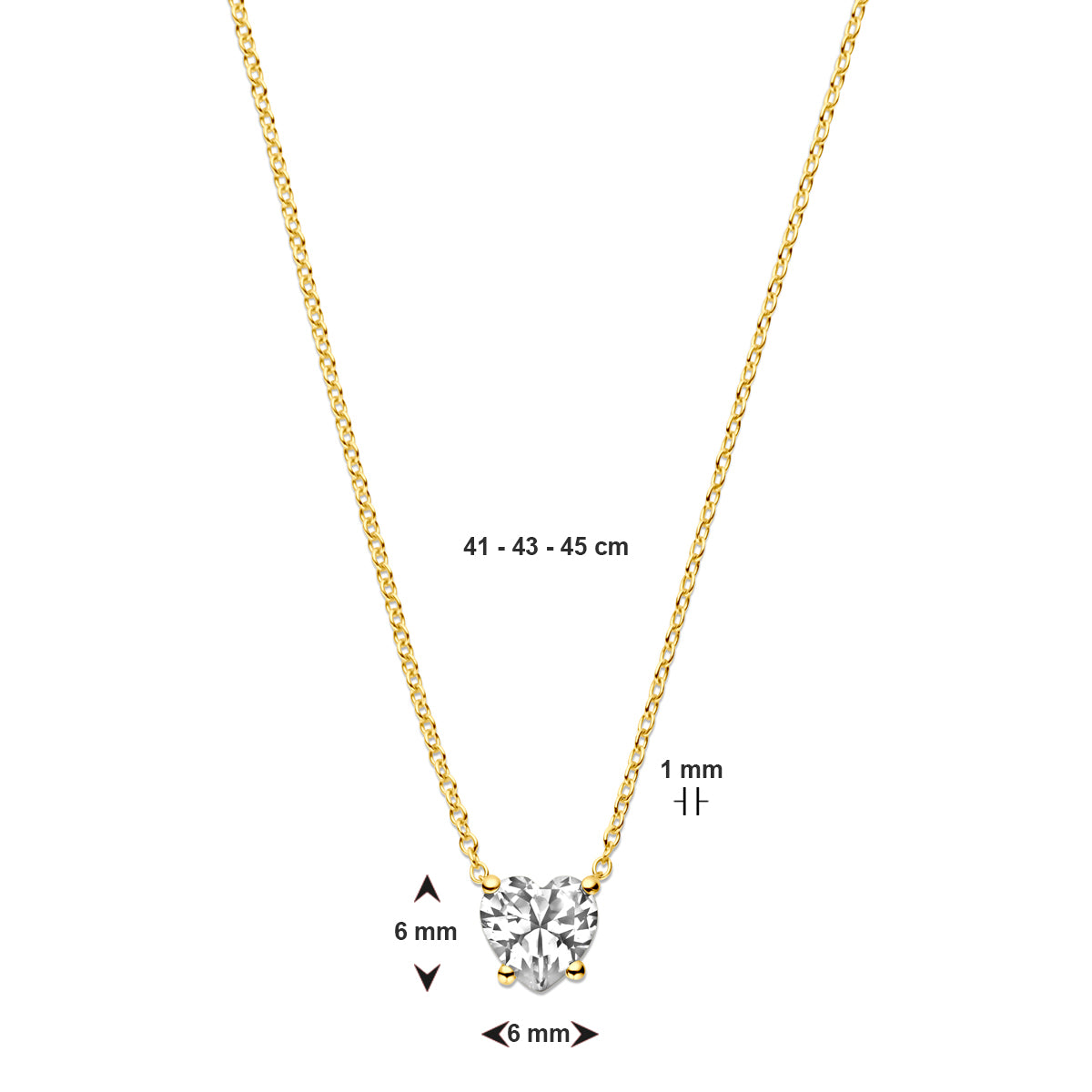 Collier hart zirkonia 41 - 43 - 45 cm