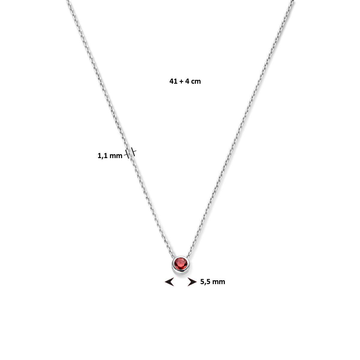 Collier met geboortesteen zirkonia 41 + 4 cm