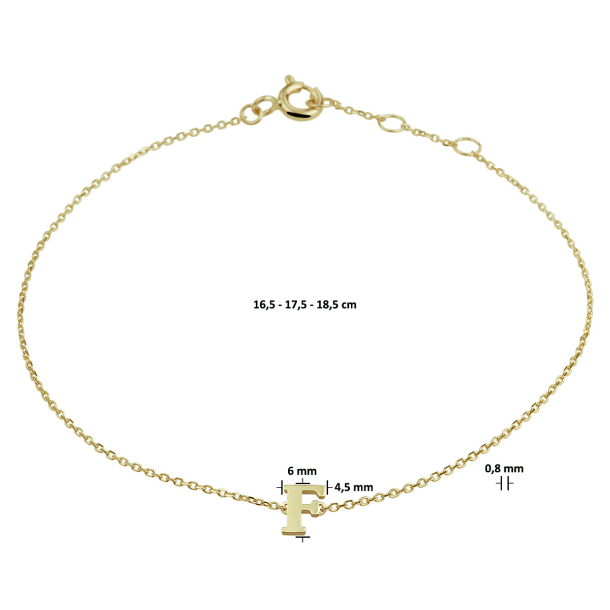 Armband letter 16.5 - 17.5 - 18.5 cm