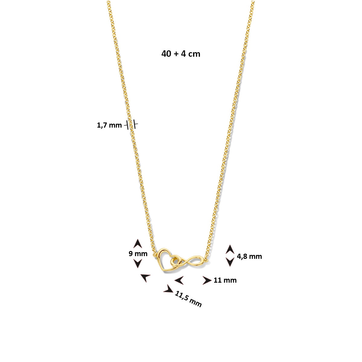 Collier hart en infinity 42 + 3 cm 3 micron