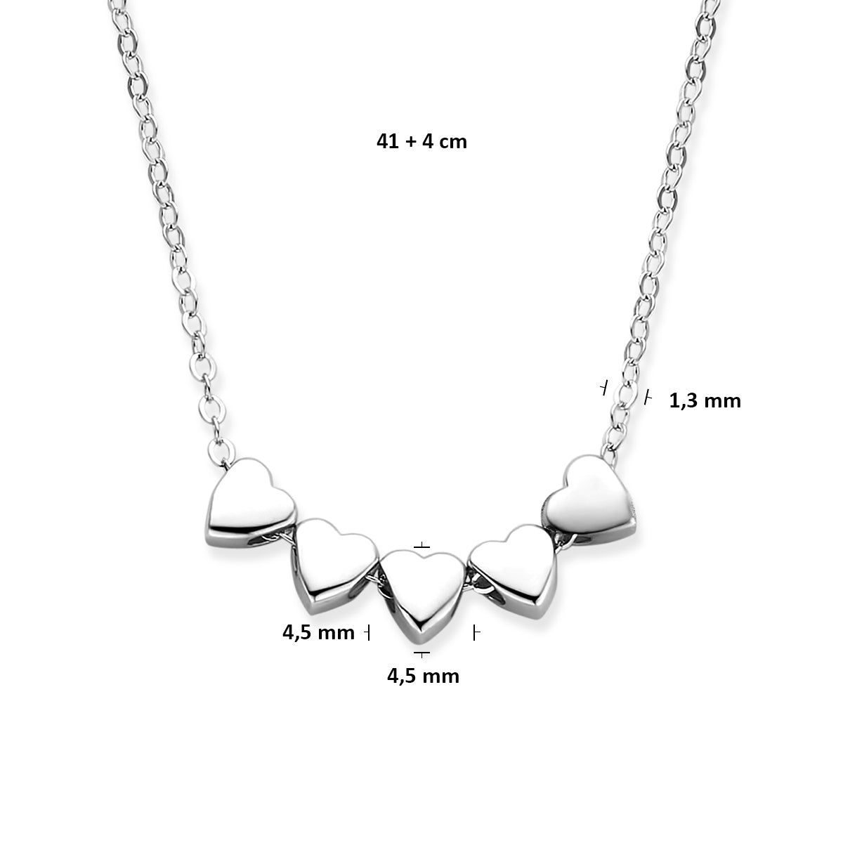 Collier 5 hartjes 41 + 4 cm