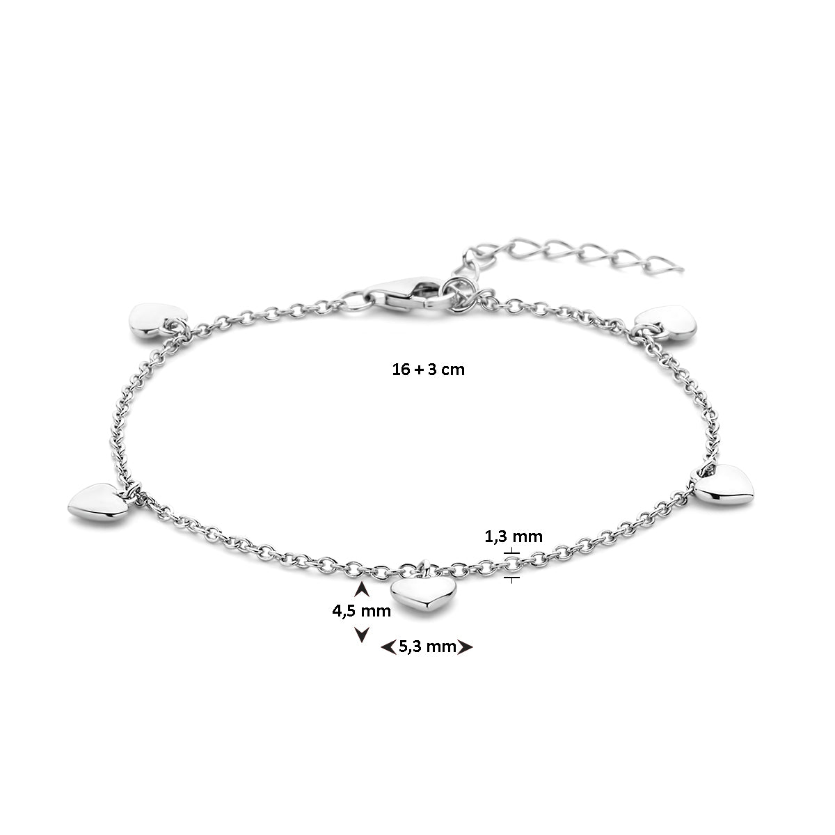 Armband hartjes 16 + 3 cm