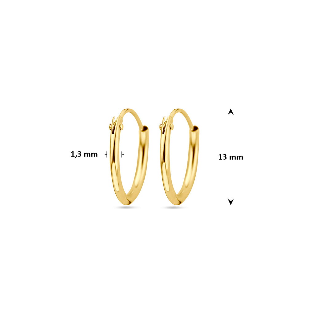14krt gouden oorringen buis 13mm 1.3mm