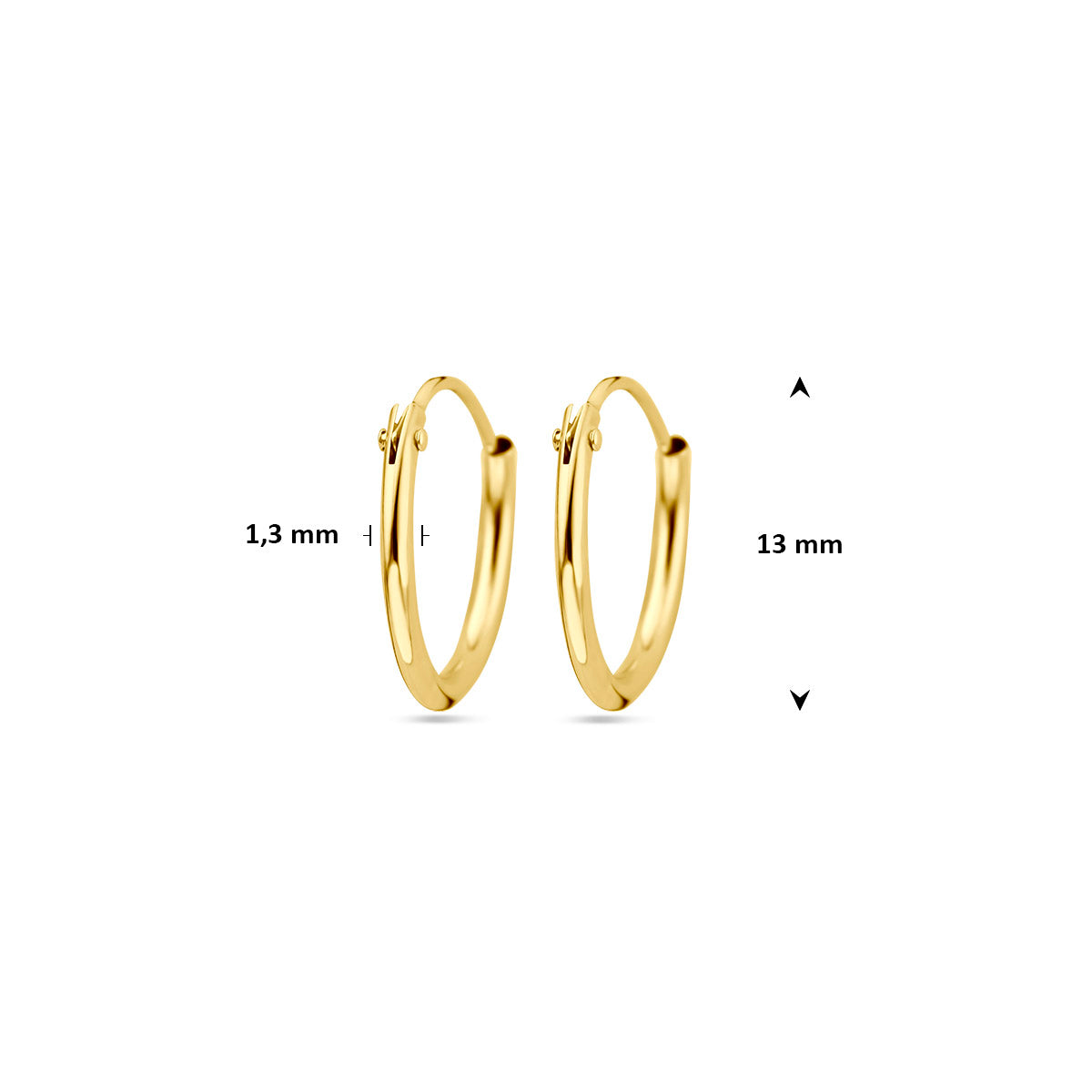 14krt gouden oorringen buis 13mm 1.3mm