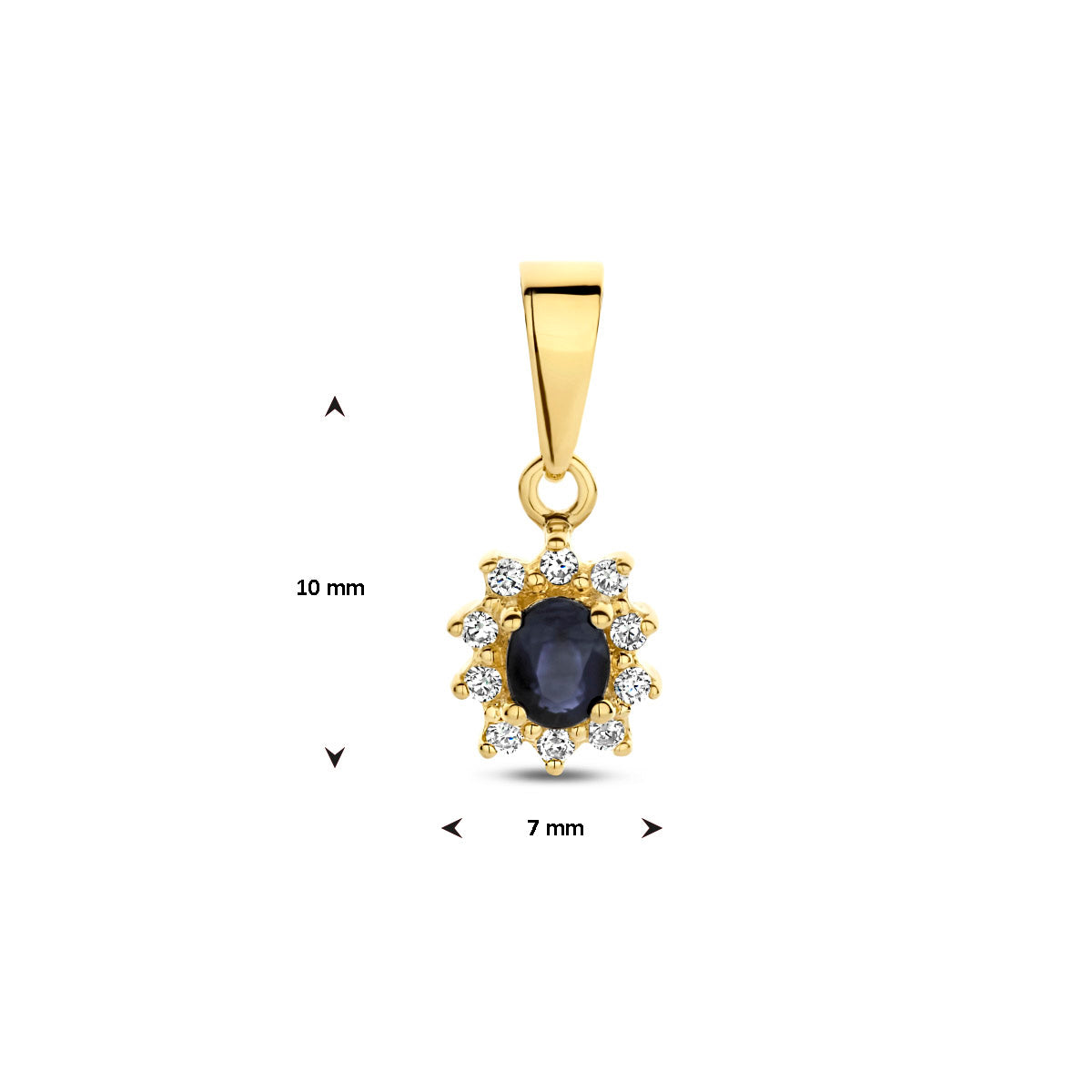 Hanger saffier en zirkonia halo
