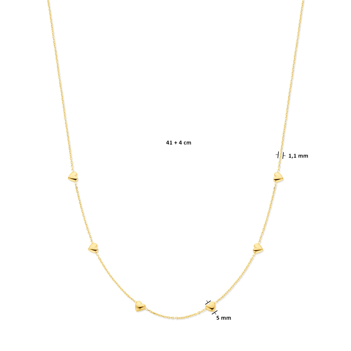 Collier hartjes 41 + 4 cm 3 micron