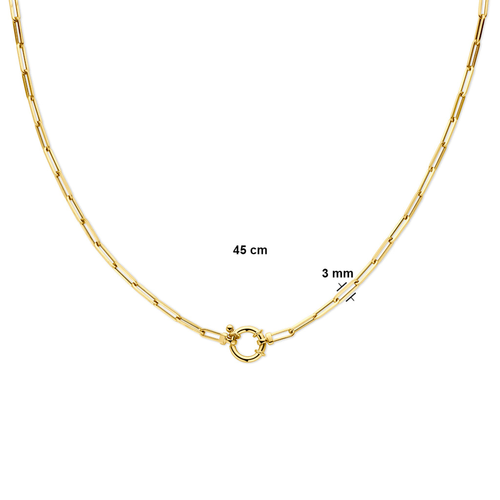 Collier paperclip vierkante buis 3.0 mm 45 cm met groot springslot