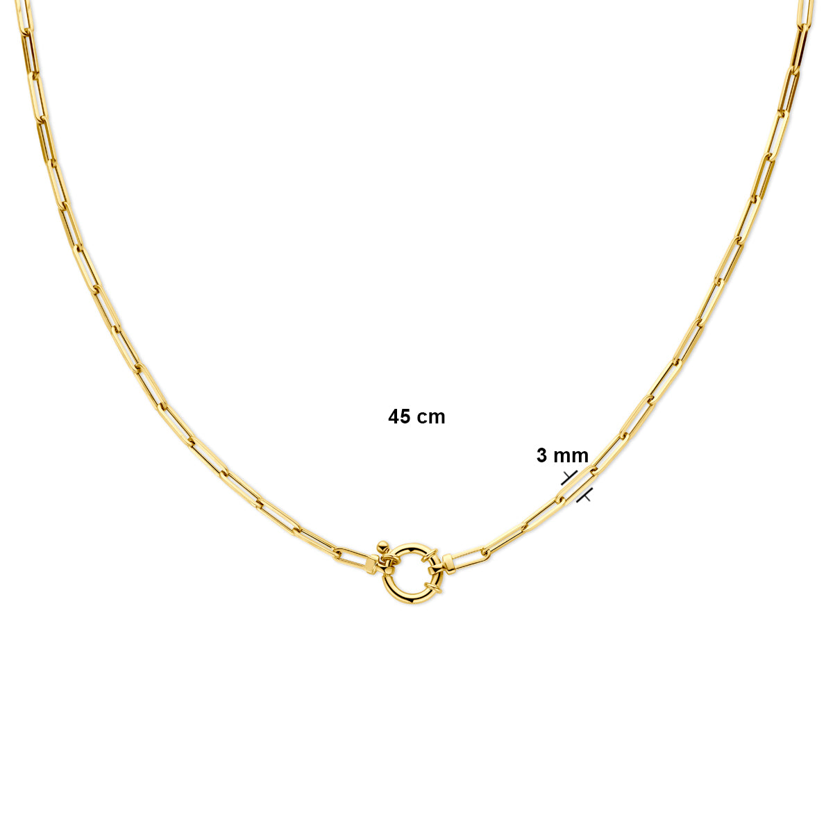 Collier paperclip vierkante buis 3.0 mm 45 cm met groot springslot