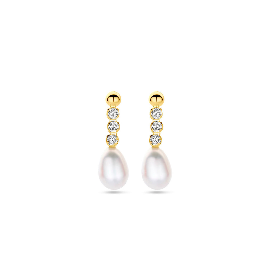 Oorhangers zirkonia en parel 19 mm