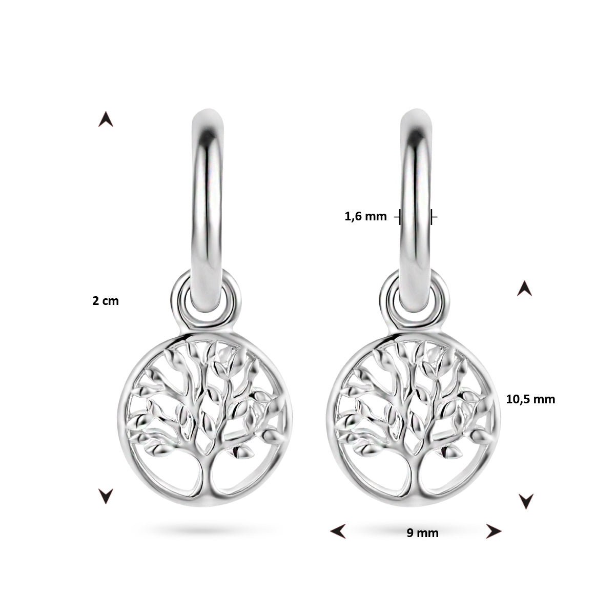 Zilver gerhodineerd klap creolen (scharnier)