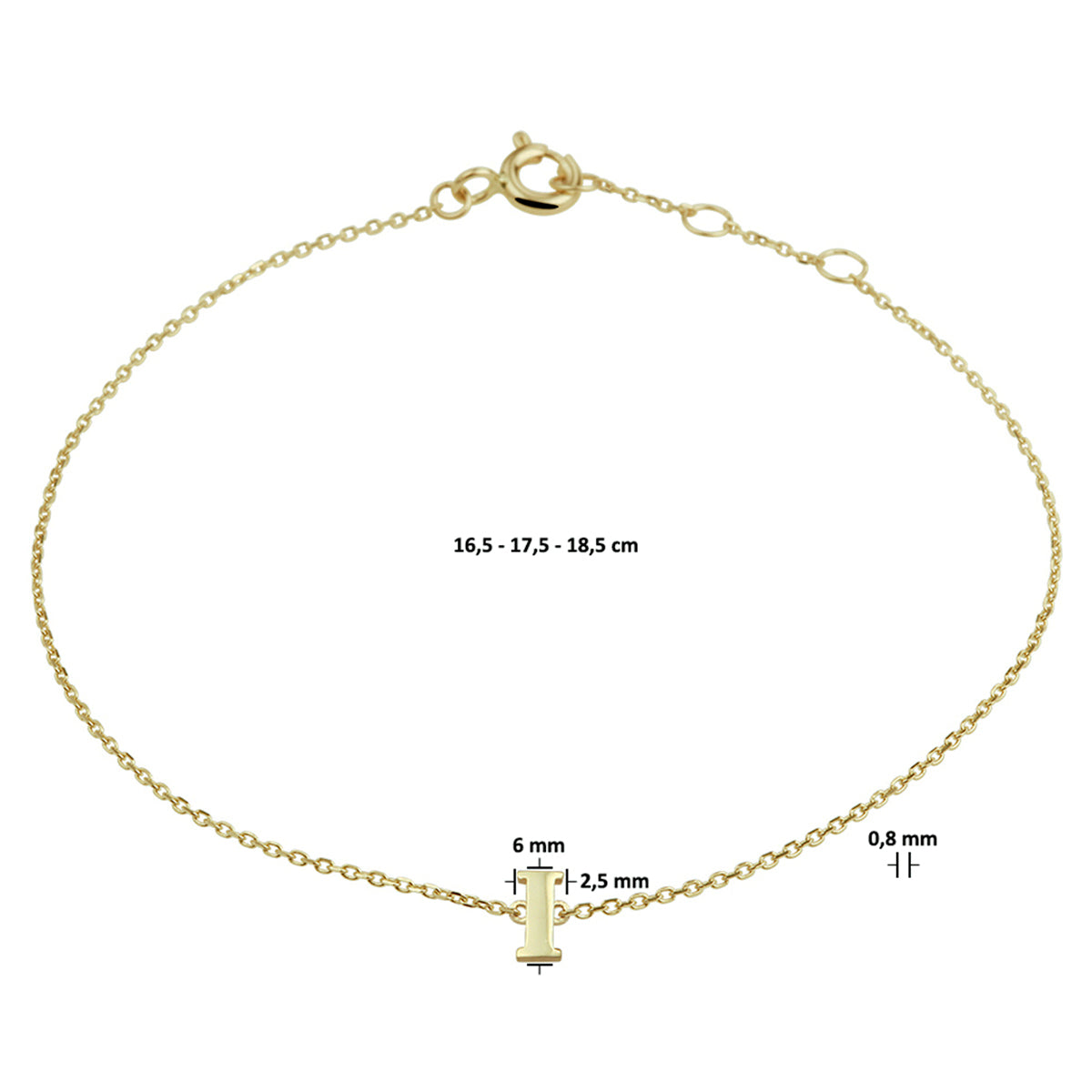 Armband letter 16.5 - 17.5 - 18.5 cm