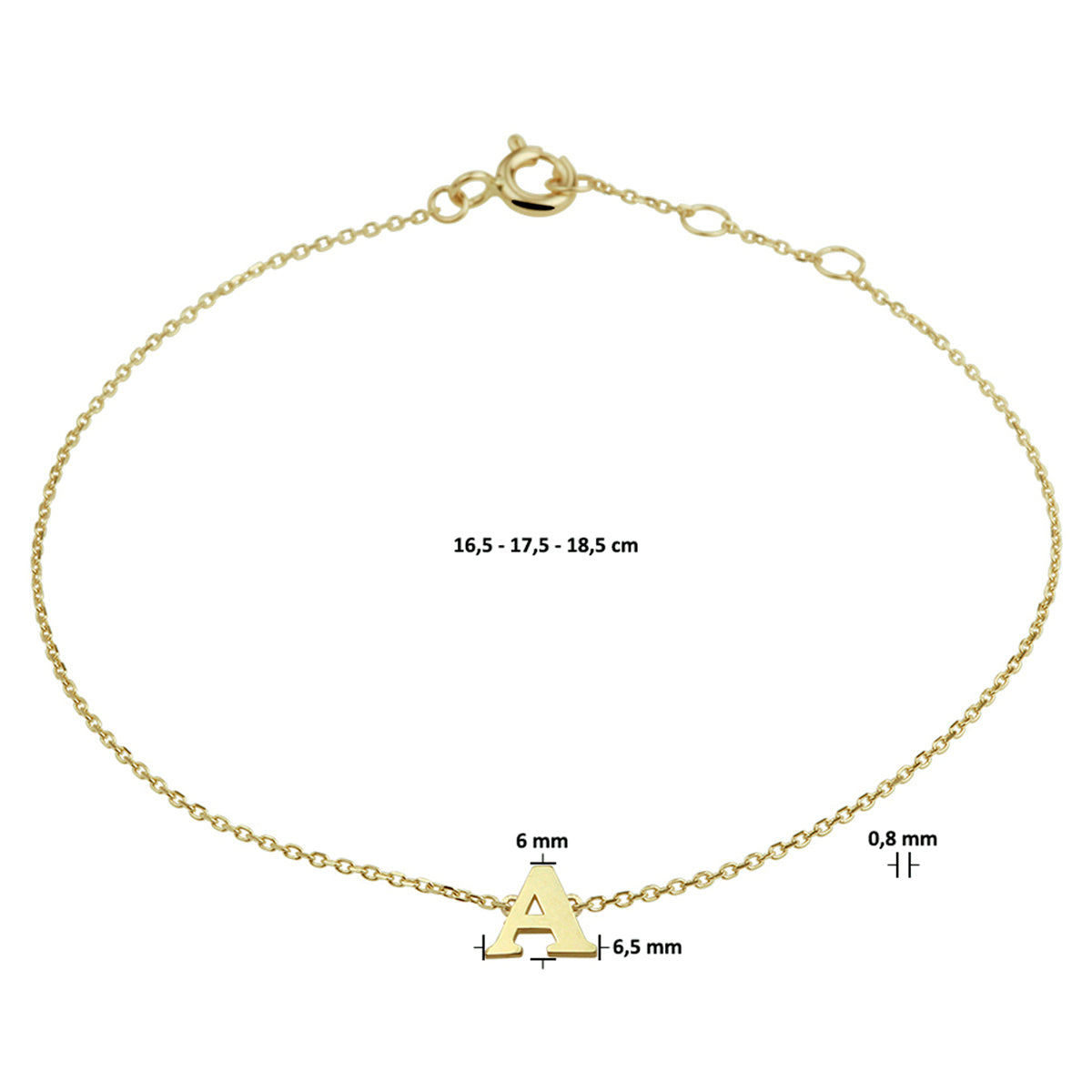 Armband letter 16.5 - 17.5 - 18.5 cm