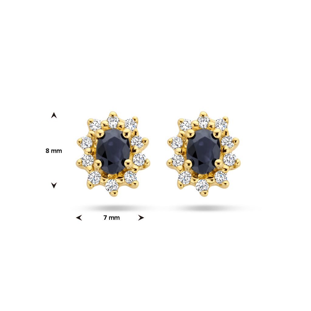 Oorknoppen saffier en zirkonia halo
