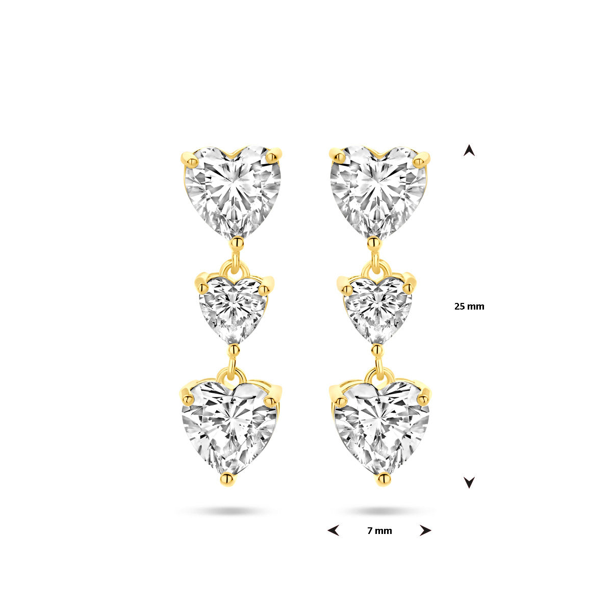 Oorhangers hartjes zirkonia 25 mm 1 micron