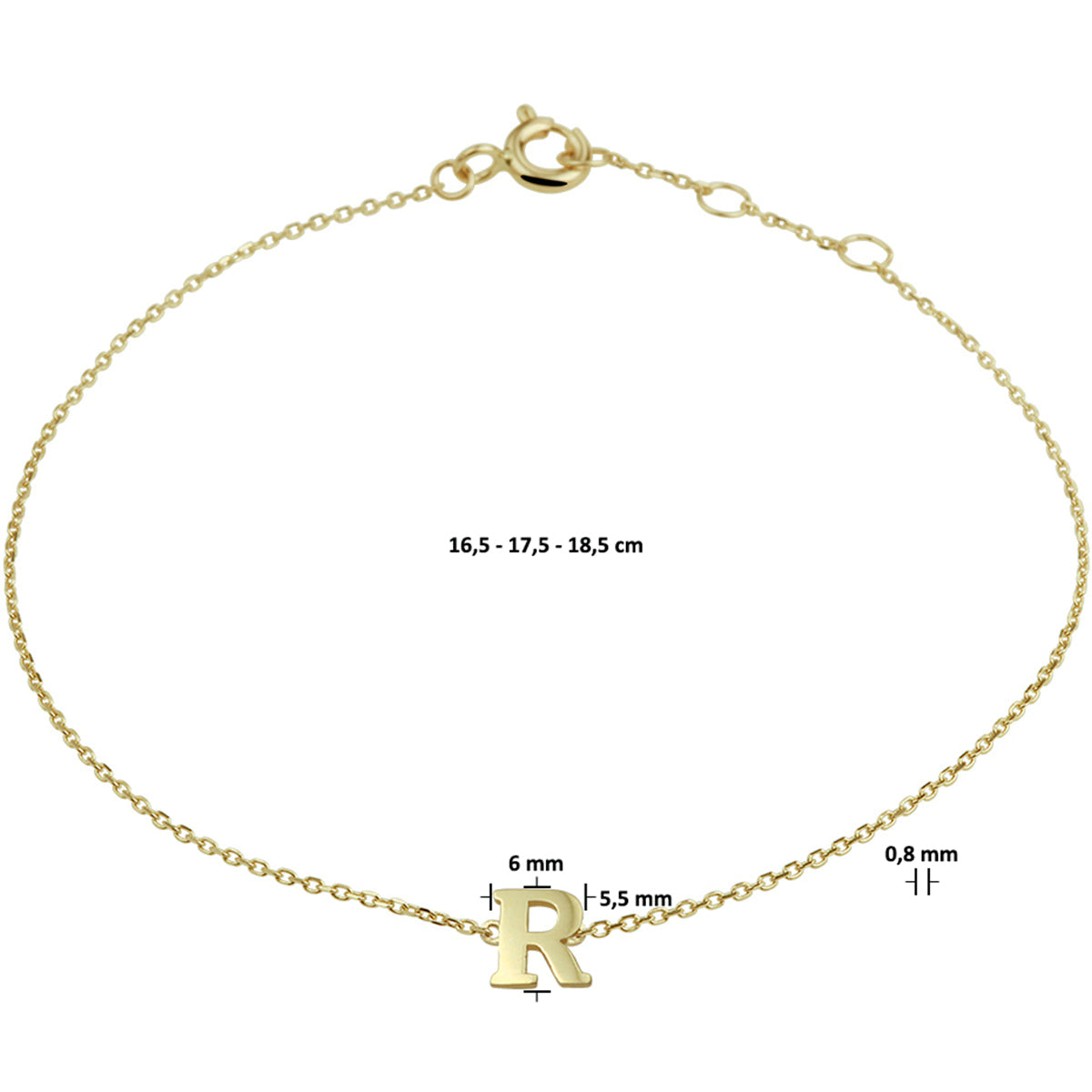 Armband letter 16.5 - 17.5 - 18.5 cm