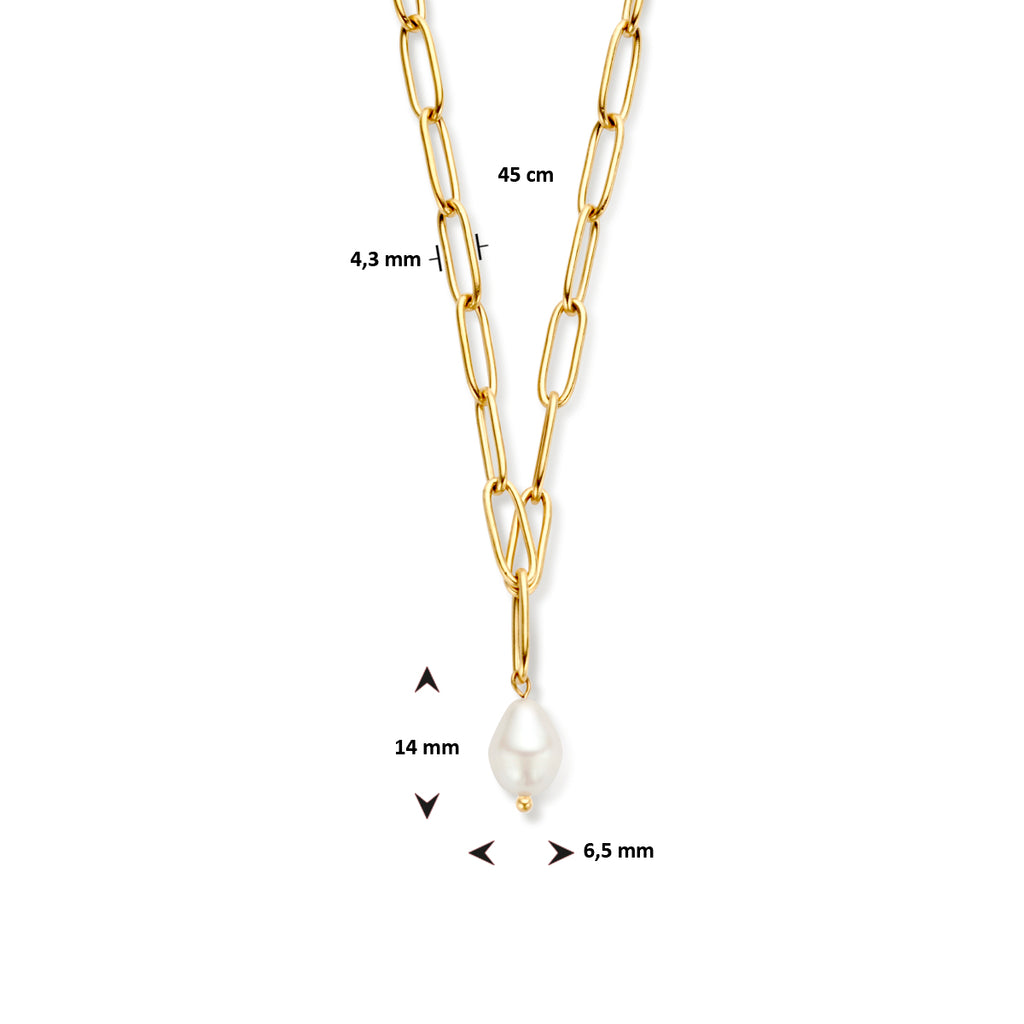 Collier paperclip synth. parel 4.3 mm 45cm ion plating