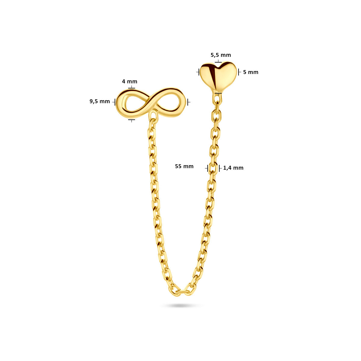 Oorknop hart en infinity per stuk 1 micron