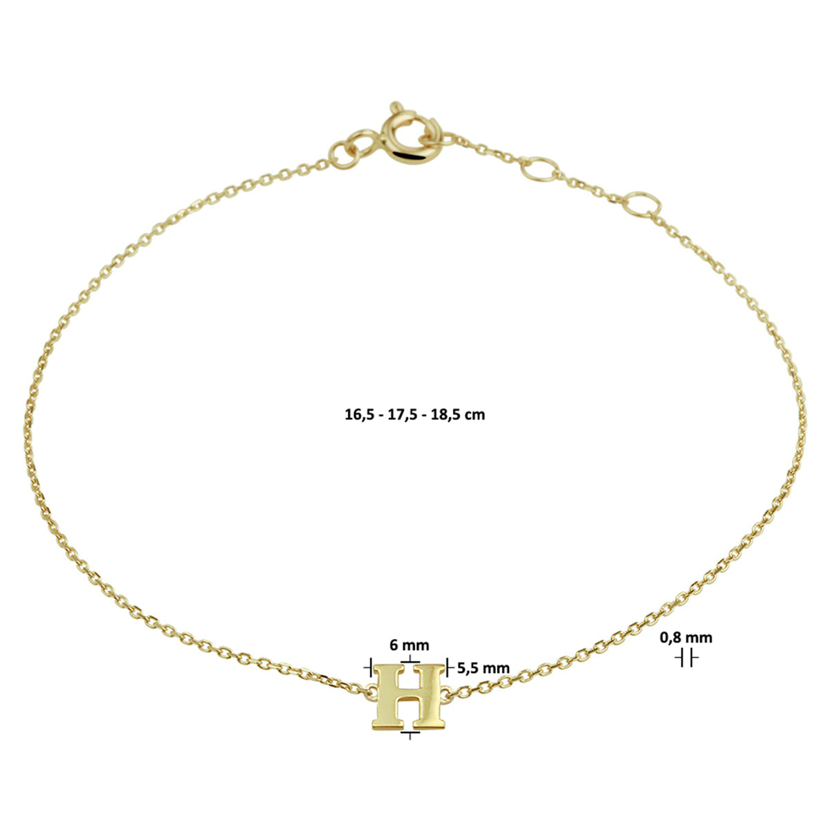 Armband letter 16.5 - 17.5 - 18.5 cm