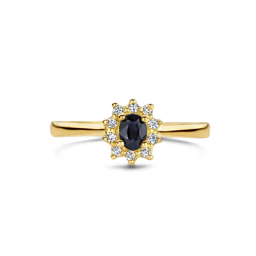 Ring saffier en diamant 0.08ct h p1 halo