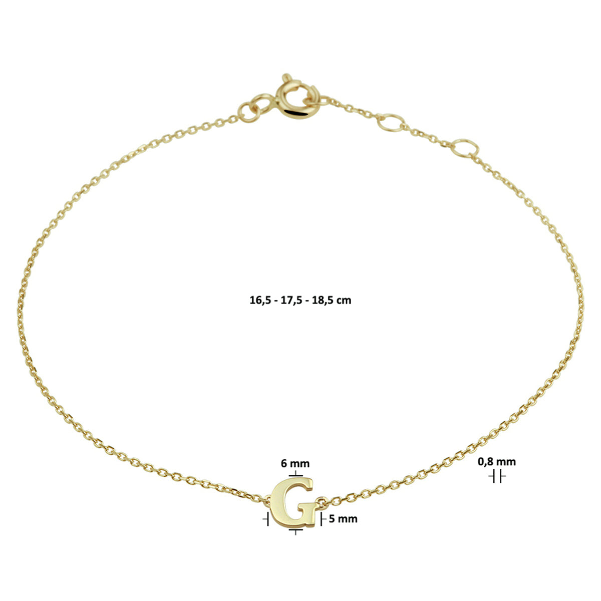 Armband letter 16.5 - 17.5 - 18.5 cm