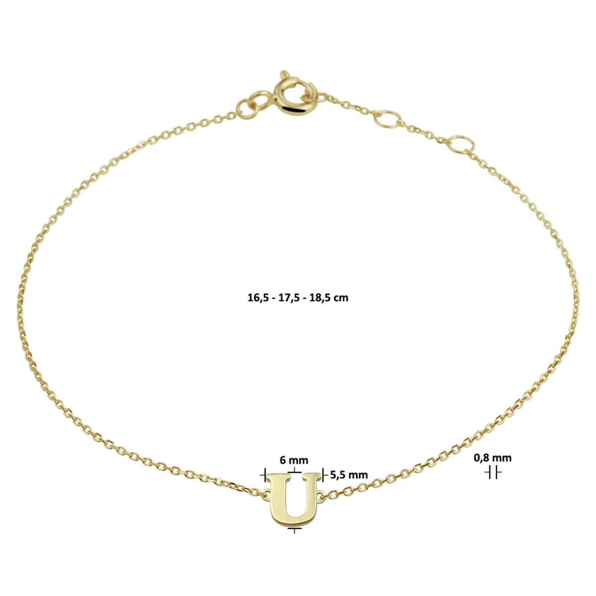 Armband letter 16.5 - 17.5 - 18.5 cm