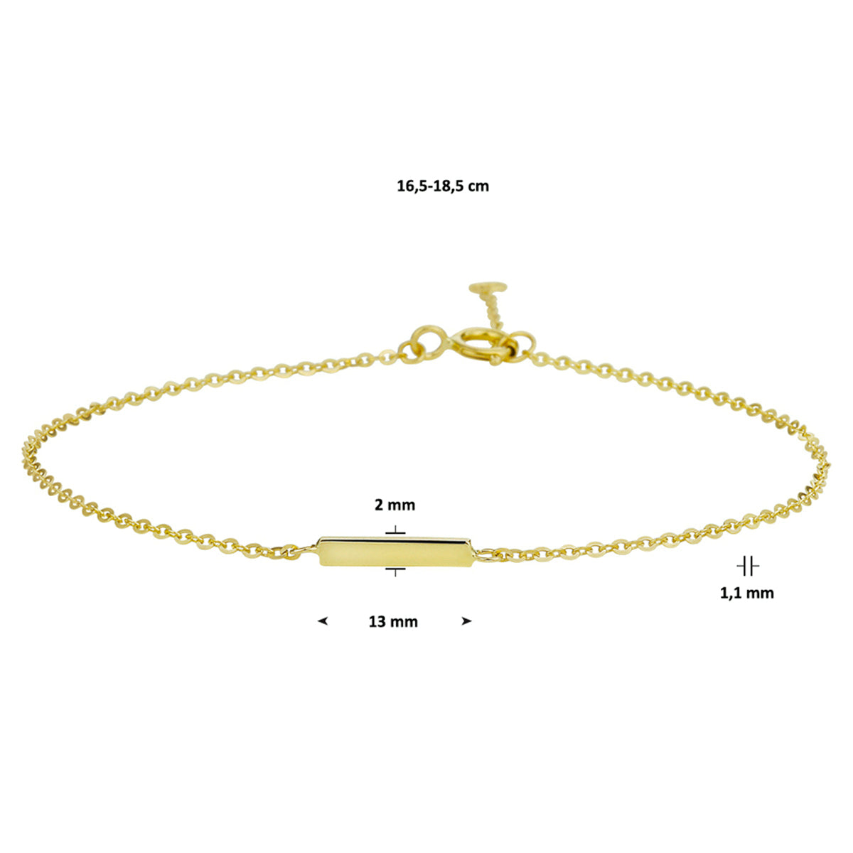 Armband balkje 16.5 - 18.5 cm