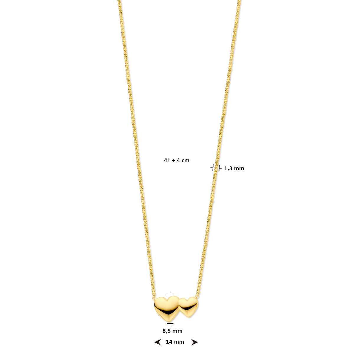 Collier hartjes 41 + 4 cm 3 micron