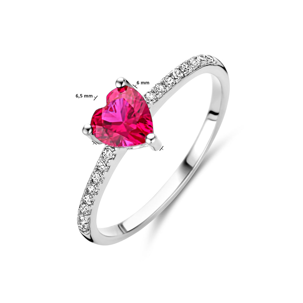 Ring hart corundumkleurig en wit zirkonia