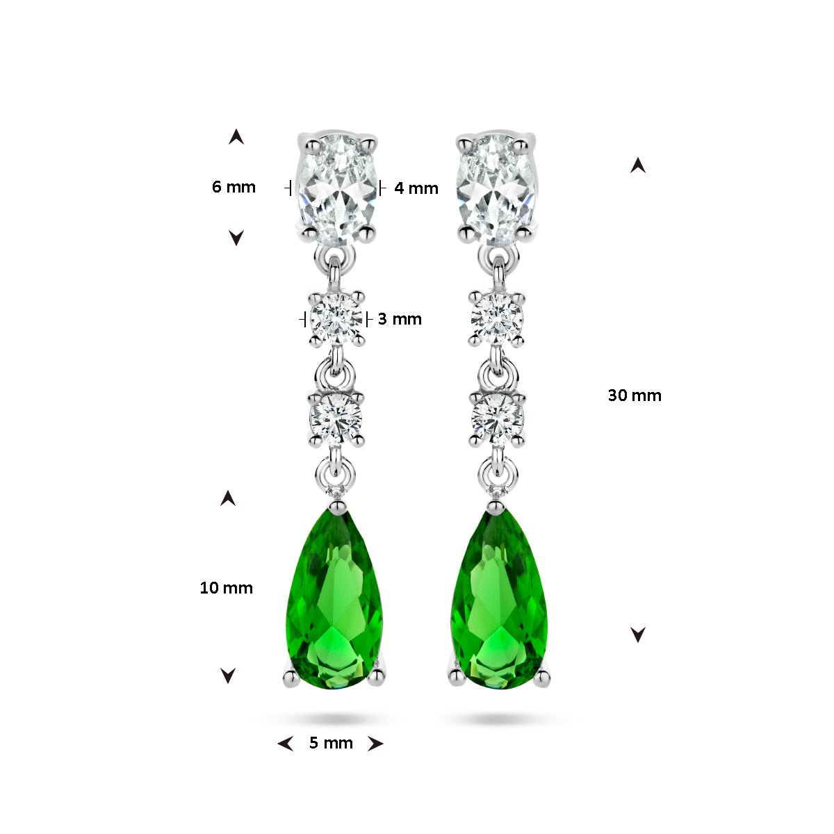 Oorhangers wit en groen zirkonia