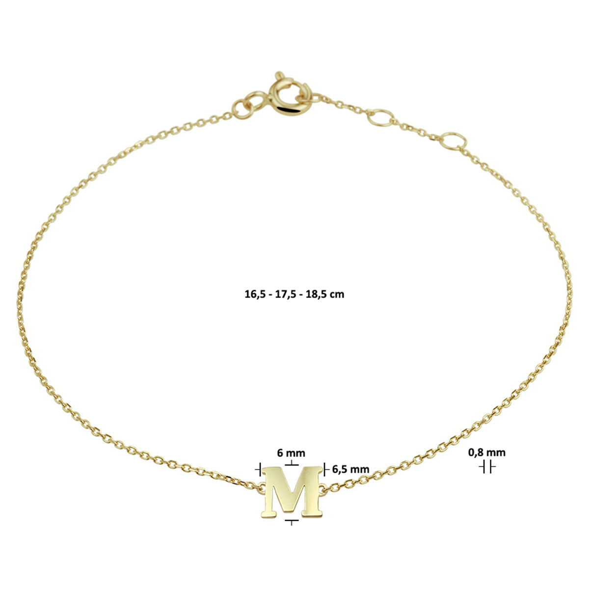 Armband letter 16.5 - 17.5 - 18.5 cm