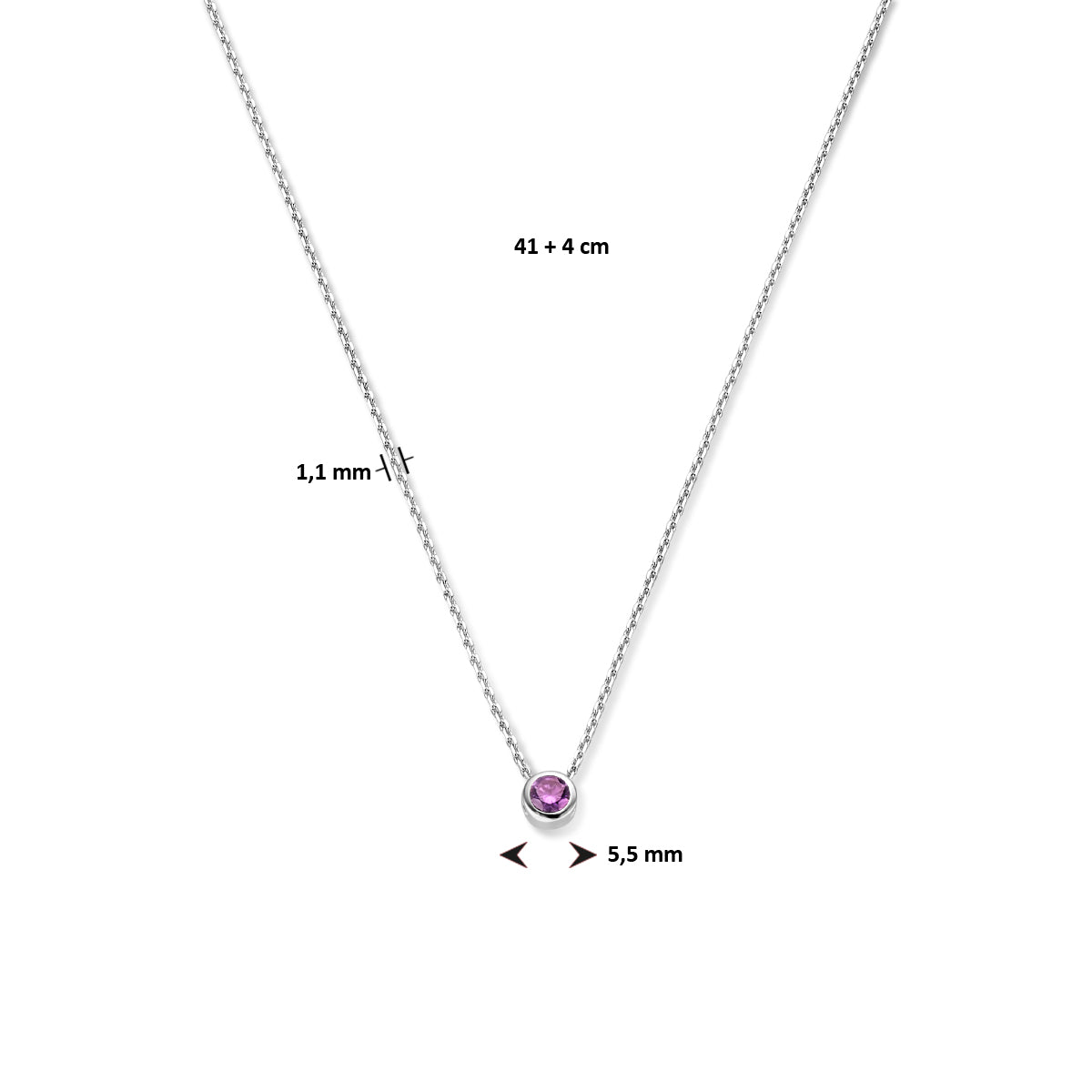 Collier met geboortesteen zirkonia 41 + 4 cm