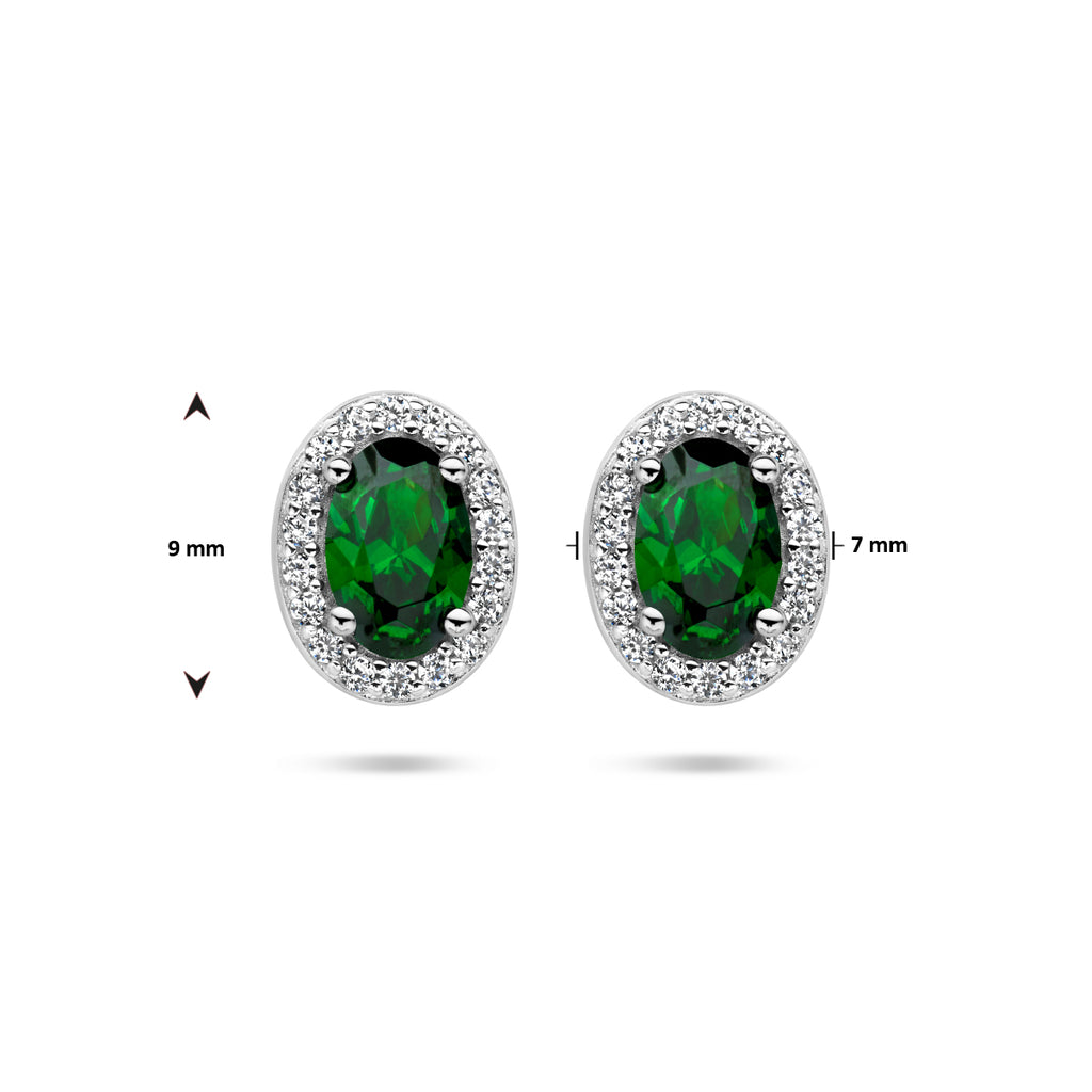 Oorknoppen groen en wit zirkonia halo