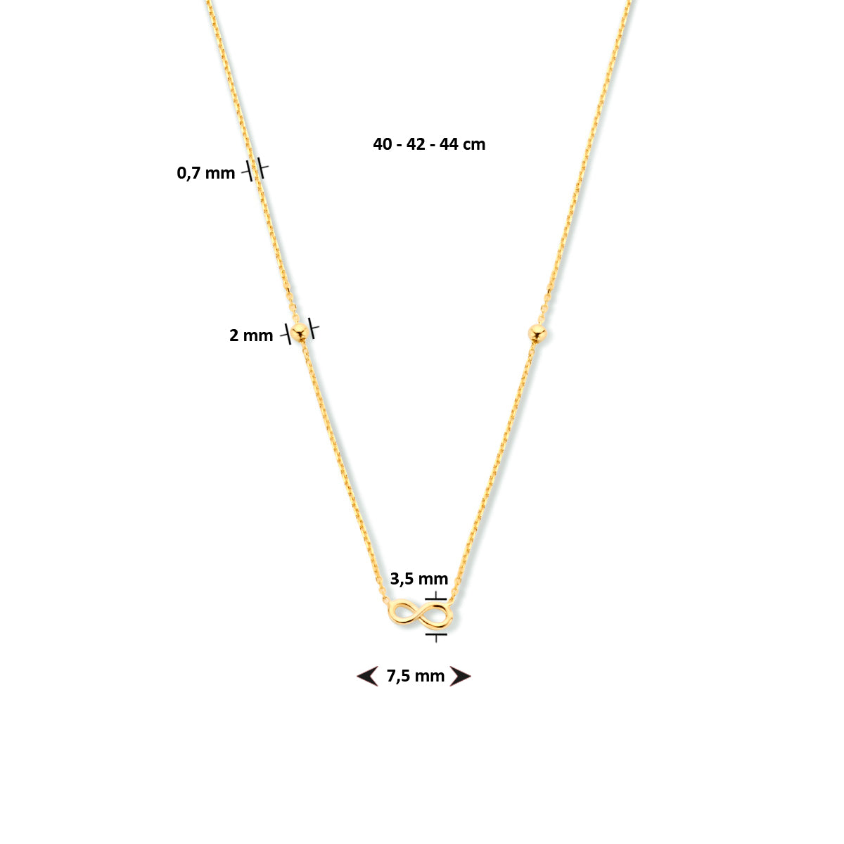 Collier infinity en bolletjes 40 - 42 - 44 cm