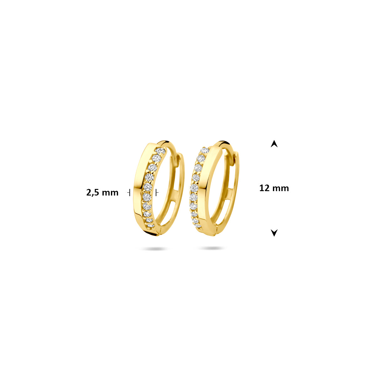Klapoorringen zirkonia 2.5 x 12 mm