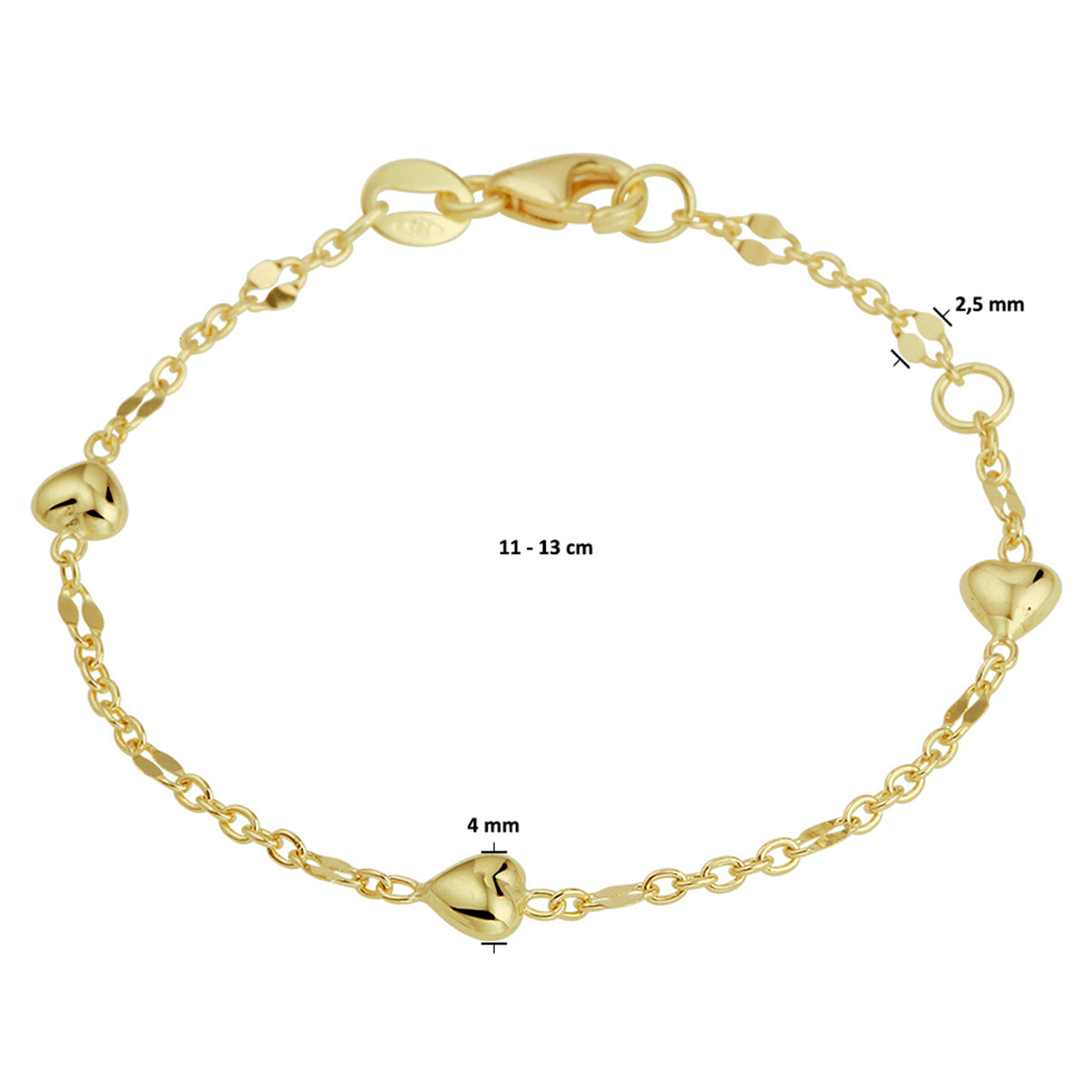Armband hartjes 11 - 13 cm