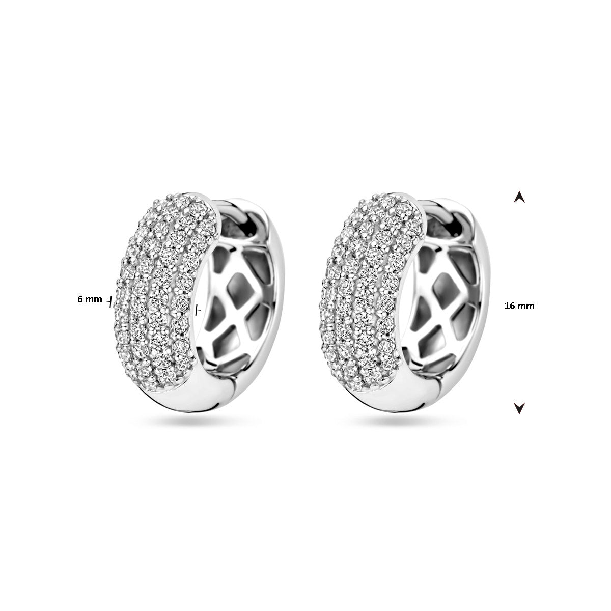Klapoorringen zirkonia 16 mm