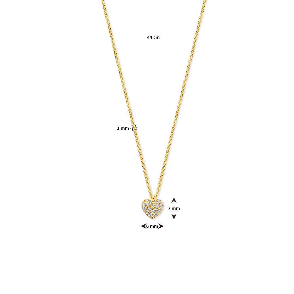 Collier hartje diamant 0.09ct  h si 44 cm