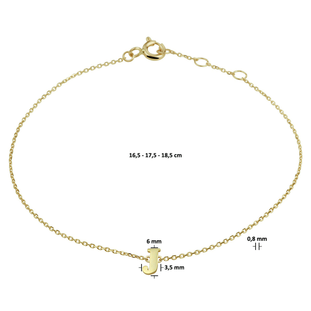 Armband letter 16.5 - 17.5 - 18.5 cm